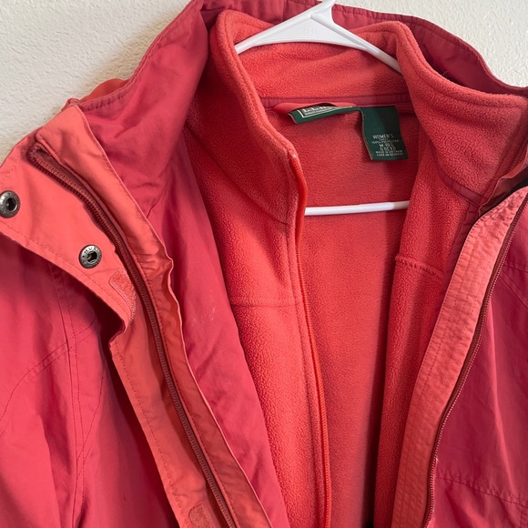 VTG LL Bean Womens Coral 2 jackets w/ Insulated Fleece Liner Jacket Hood Medium - Picture 6 of 13